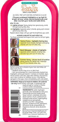 Sun-In bottle label close-up highlighting alcohol-free formula and botanical extracts