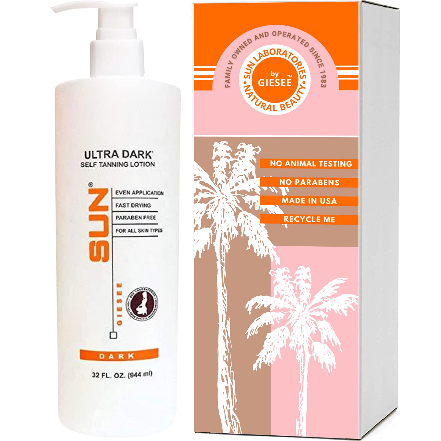 Sun Laboratories by Giesee Ultra Dark Self Tanning Lotion 32oz bottle delivers a natural bronze glow.