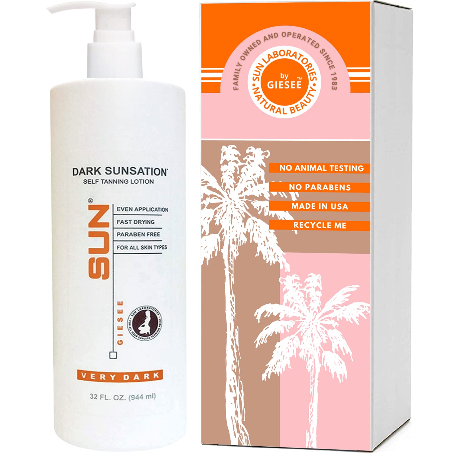Sun Laboratories Dark Sunsation bottle showing fragrance-free, ultra-dark tan.