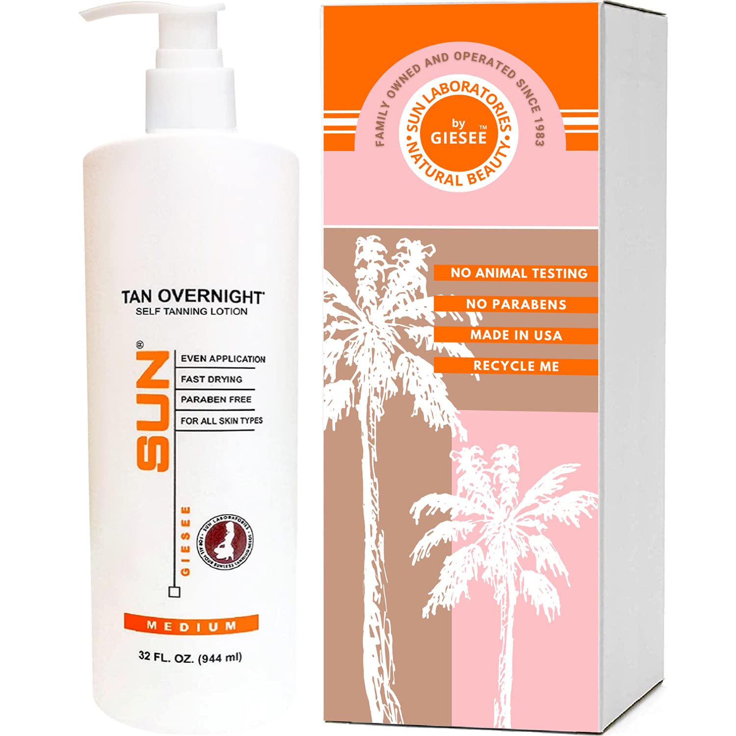 Sun Laboratories by Giesee overnight tan lotion 32oz jar, delivers a natural bronze by morning.