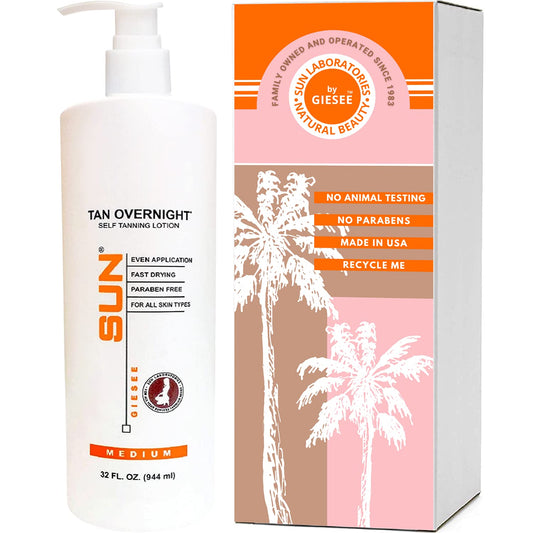 Sun Laboratories by Giesee overnight tan lotion 32oz jar, delivers a natural bronze by morning.