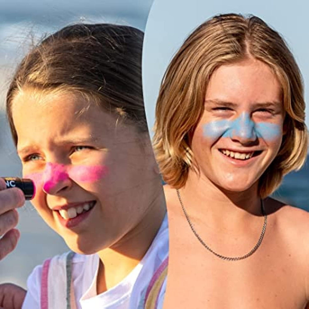 Sun Zapper zinc-stick 4-pack on sandy beach for family protection