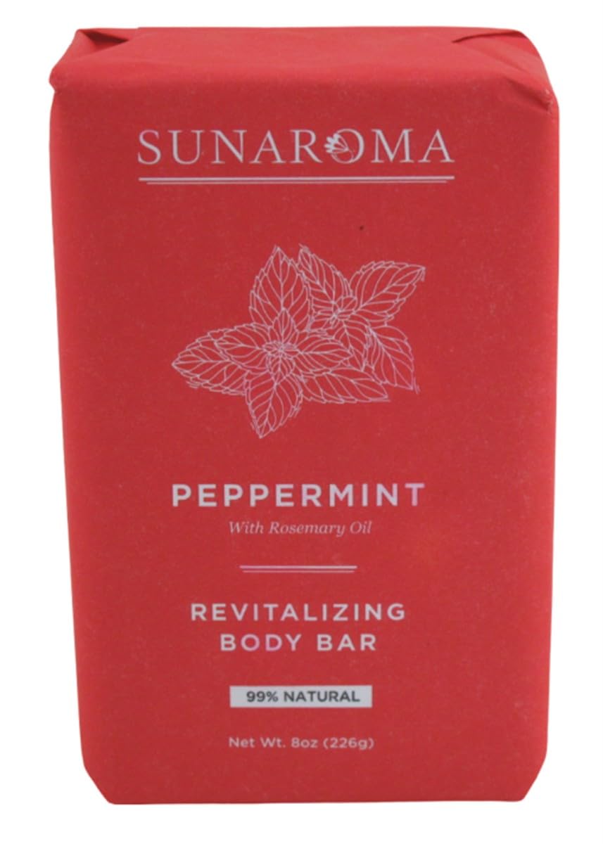 SUNAROMA Pepper Mint Soap bar packaging; six bars ready for a soothing routine