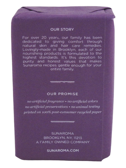 Sunaroma Lavender Shea Vitamin E soap bar closeup highlighting natural ingredients.
