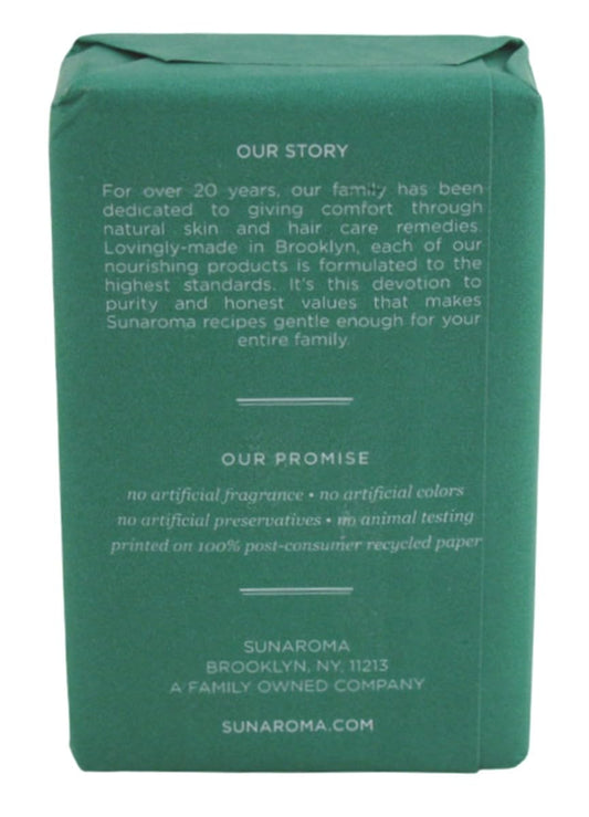 Sunaroma soap bar shows rich lather highlighting natural ingredients.