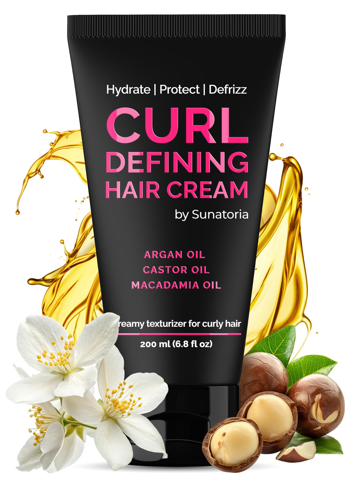 SUNATORIA Curl Cream bottle left view showing lightweight definition and frizz control