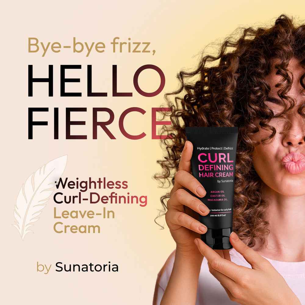 SUNATORIA Curl Cream bottle right view highlighting hydration and shine for curls