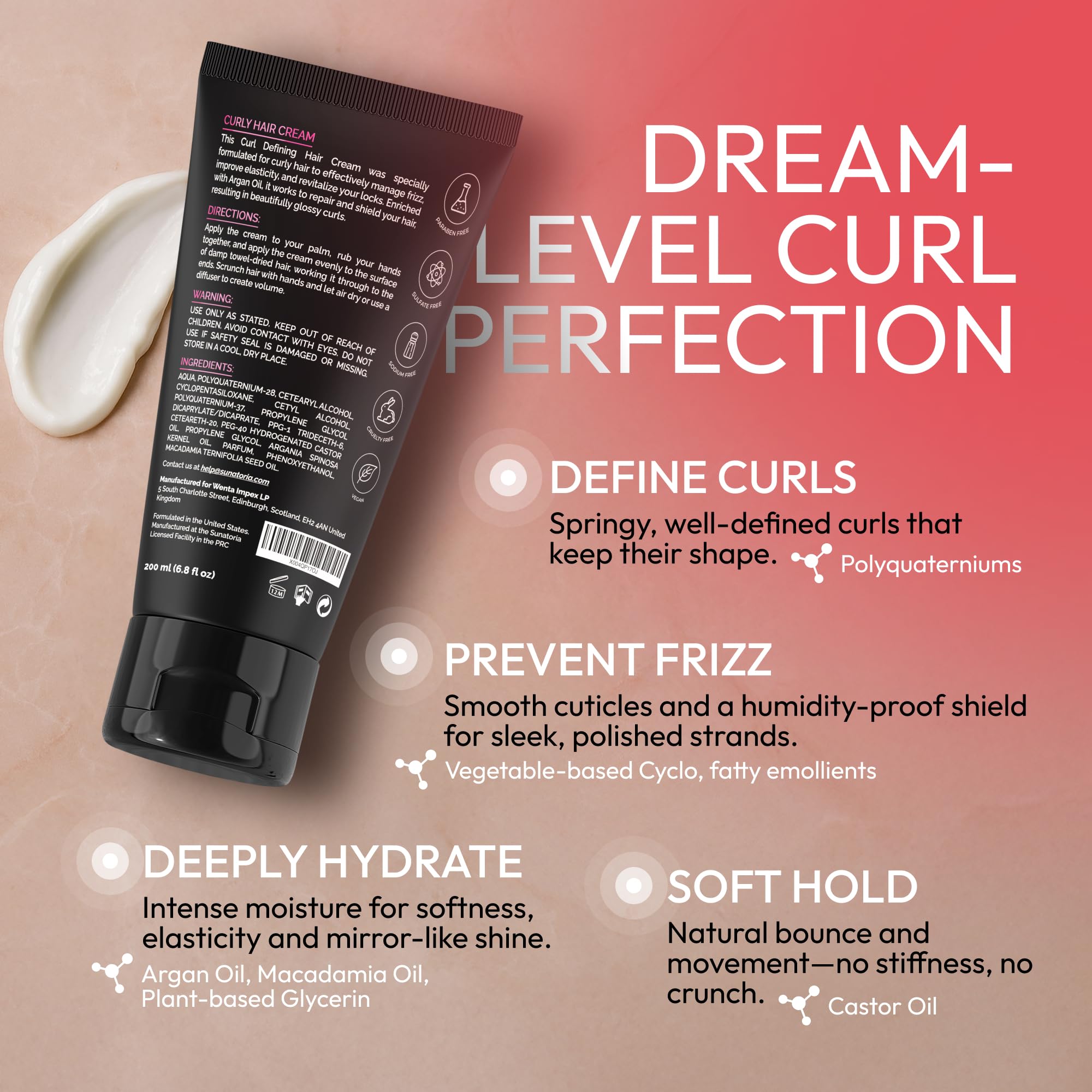 SUNATORIA Curl Cream texture closeup reveals a smooth, non-greasy finish
