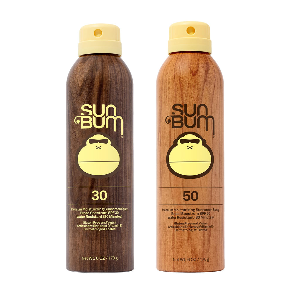 Sun Bum Original SPF30 spray bottle close-up for broad spectrum protection.