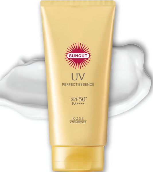 Suncut Perfect UV Essence bottle close-up showing lightweight protection.