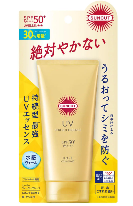 Suncut Perfect UV Essence texture close-up highlighting smooth absorption.
