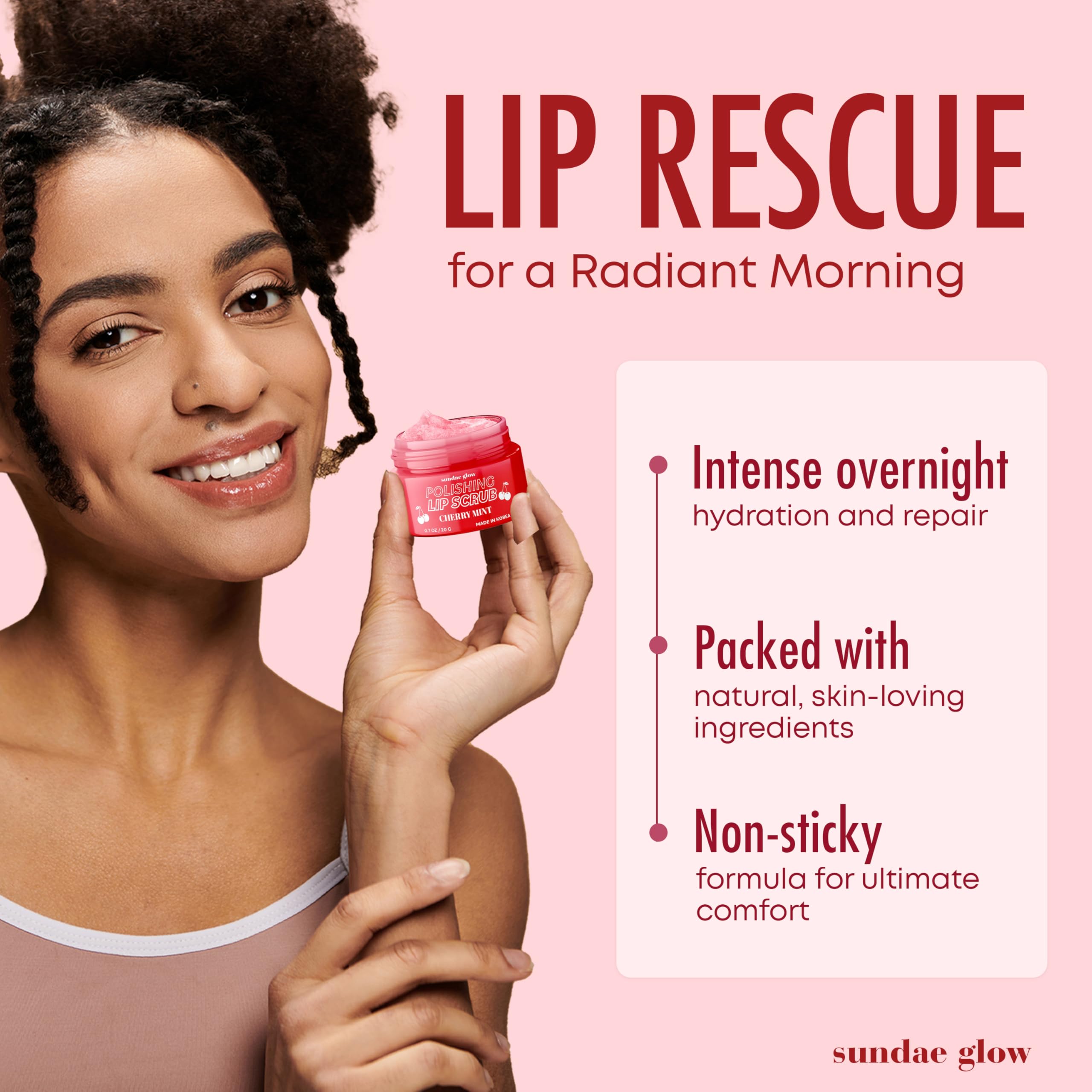 Sundae Glow lip scrub with pear for gentle exfoliation and soft lips