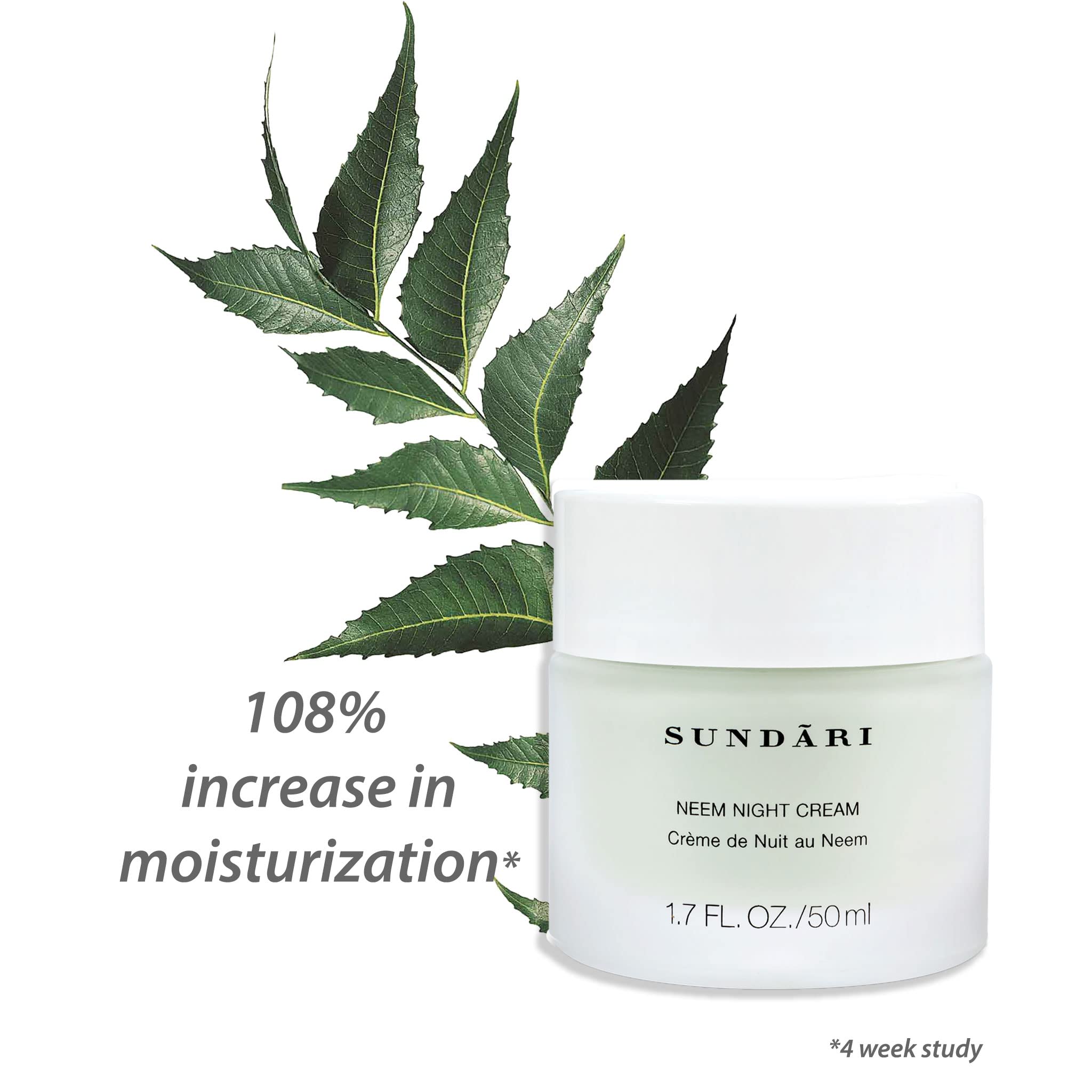 SUNDARI Neem Night Cream jar shows creamy texture for nourished skin.