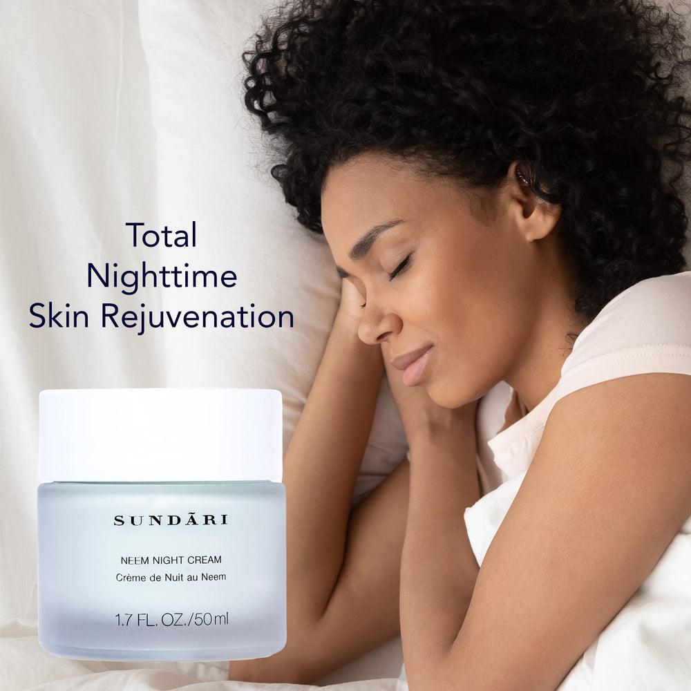 SUNDARI Neem Night Cream featuring neem, shea, and jojoba for hydration.