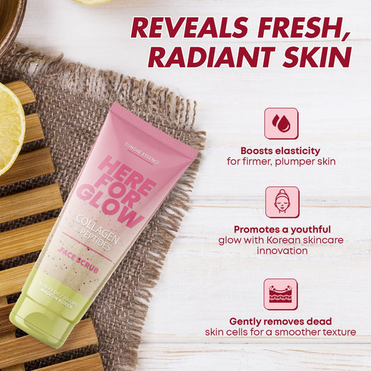 Sunday Essence face scrub cream texture closeup shows gentle exfoliation.