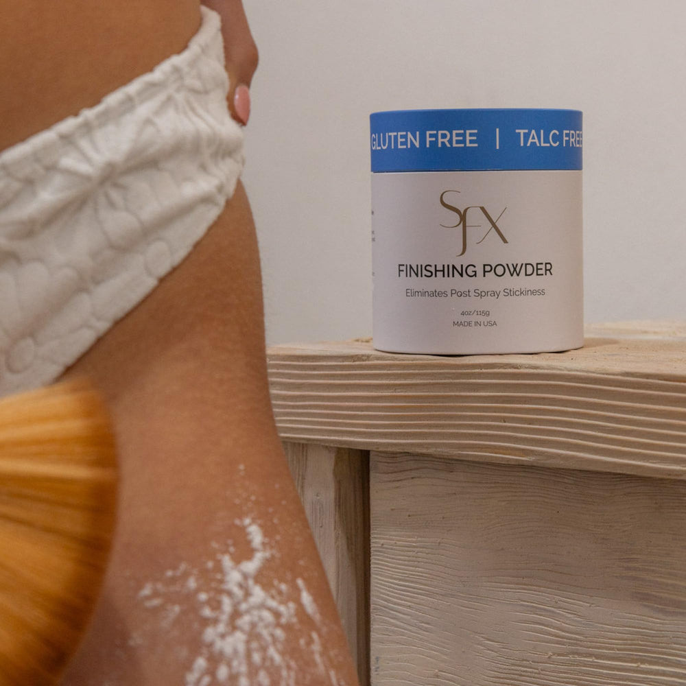 SunFX Finishing Powder for decolletage, knees, and under-chest areas.