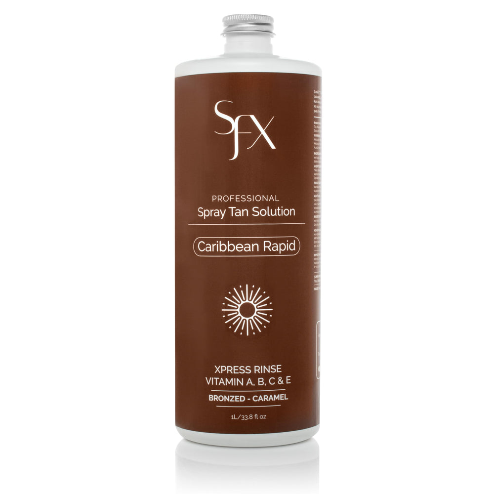 SunFX Caribbean Rapid bottle front, dark summer shade for natural tan