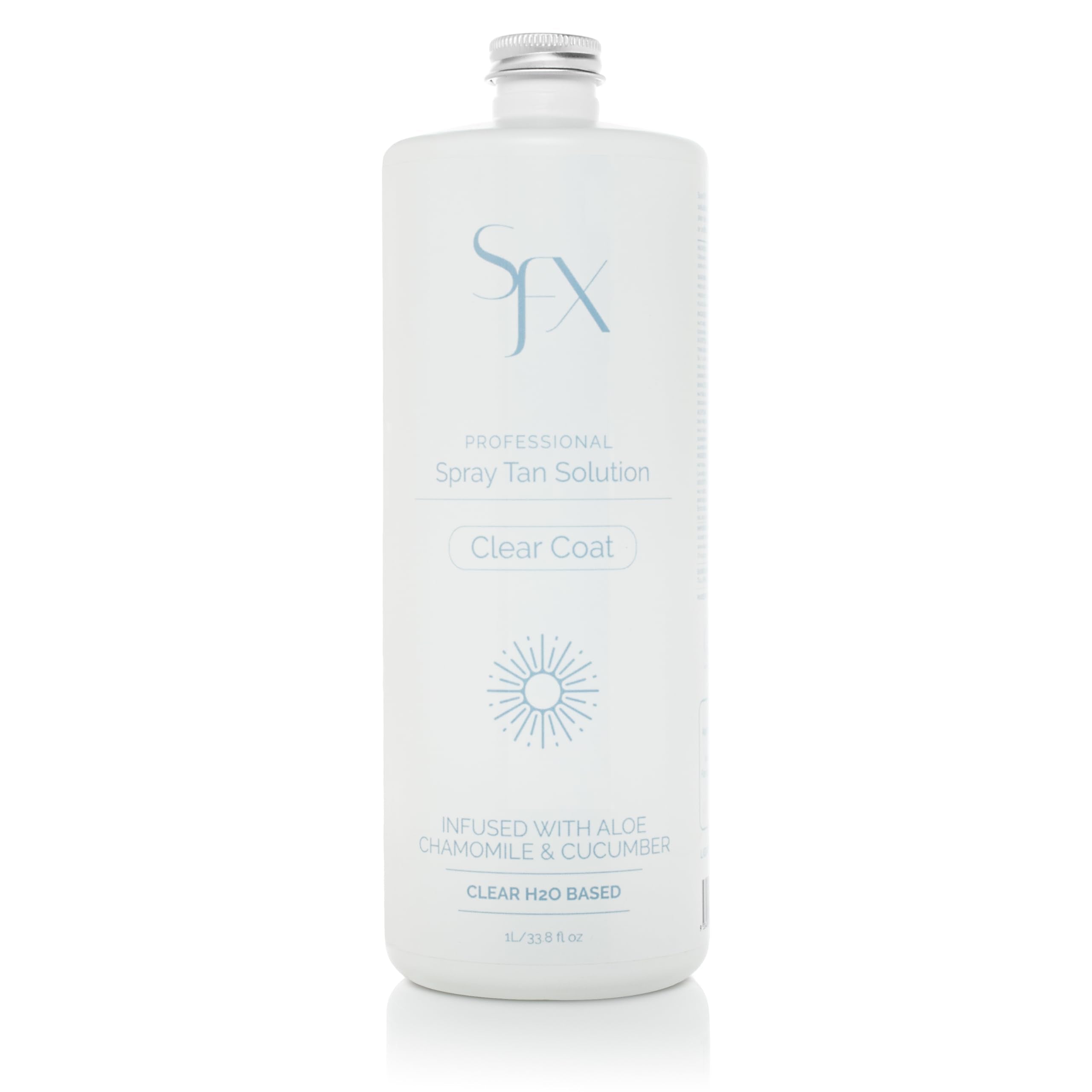SunFX Clearcoat bottle front view showing bronzer-free tanning formula.