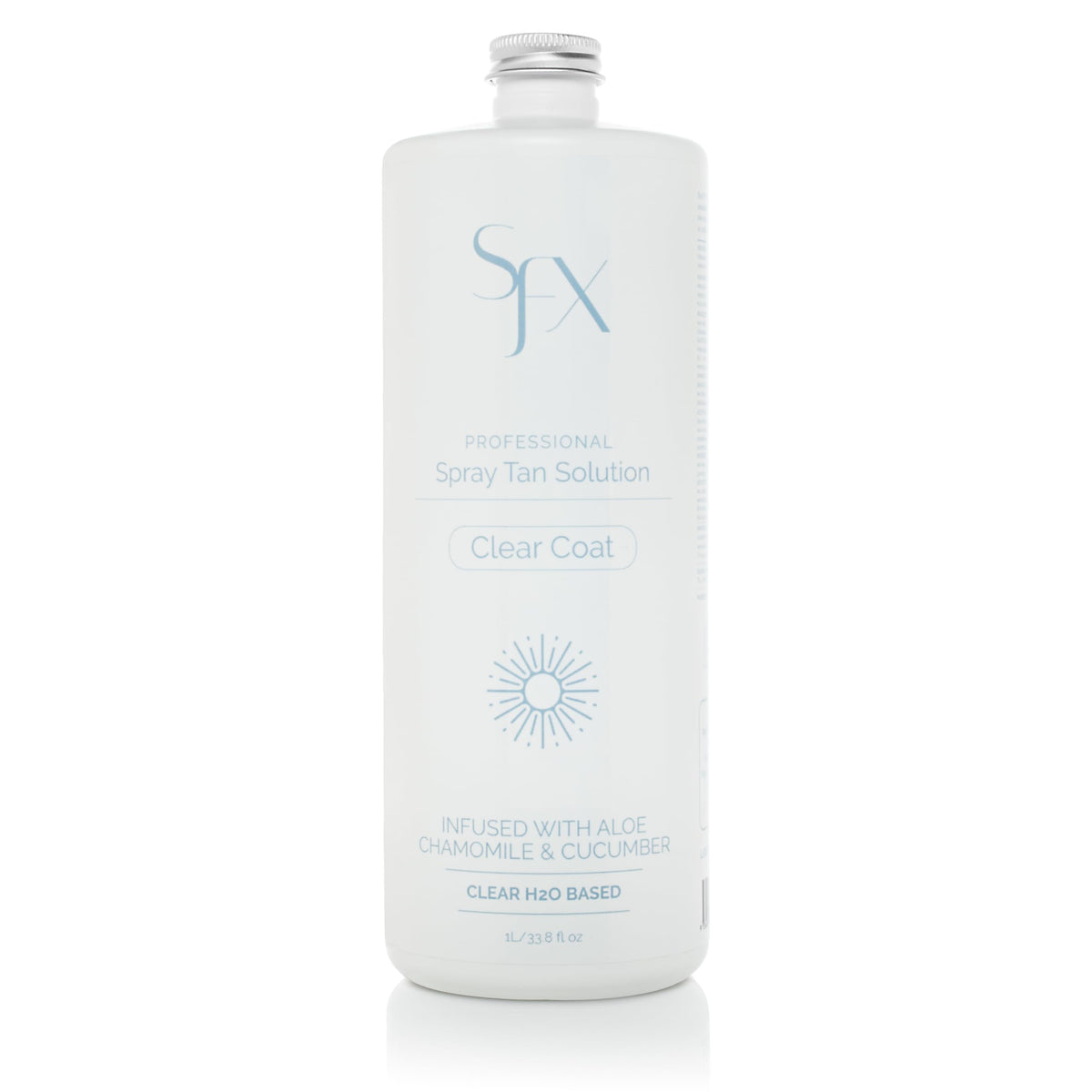 SunFX Clearcoat bottle front view showing bronzer-free tanning formula.