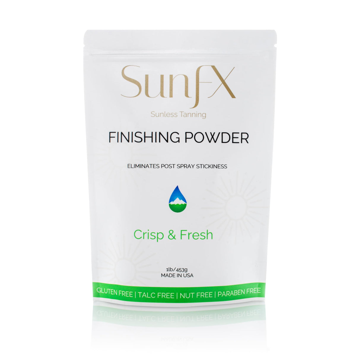 SunFX Post Spray Tan Finishing Powder talc-free seals color and reduces stickiness.