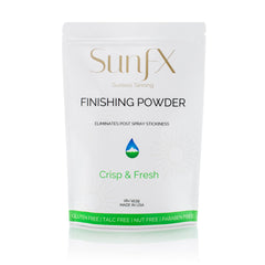 SunFX Post Spray Tan Finishing Powder talc-free seals color and reduces stickiness.