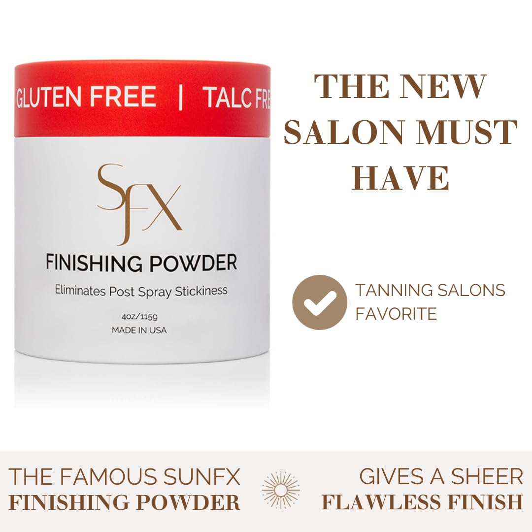 SunFX post-tan powder reduces stickiness on knees and decolletage.