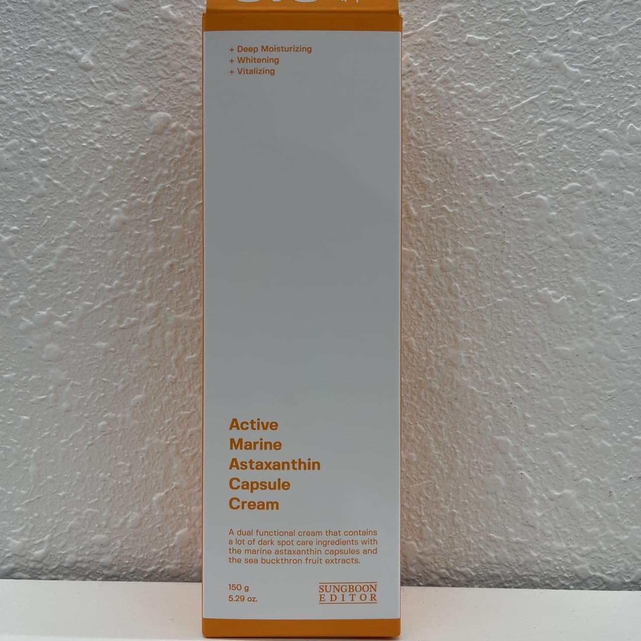 Sungboon Editor Active Marine Astaxanthin Cream packaging label highlights ingredients