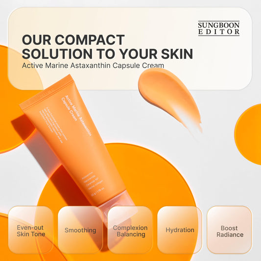 Sungboon Editor Active Marine Astaxanthin Cream texture swirl on finger demonstrates smooth application