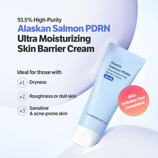 SUNGBOON EDITOR Alaska Salmon PDRN cream texture spreading to reveal rich moisture.
