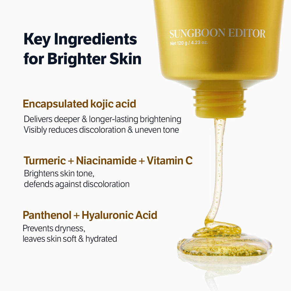 SUNGBOON EDITOR Kojic Turmeric Cleanser turmeric extract highlighted for soothing care.
