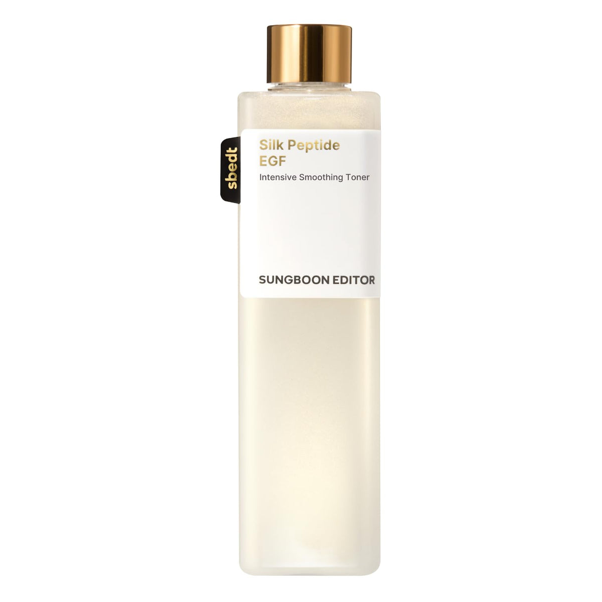 SUNGBOON EDITOR Silk Peptide EGF Toner bottle boosts hydration and smoother skin texture.