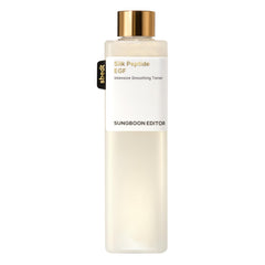 SUNGBOON EDITOR Silk Peptide EGF Toner bottle boosts hydration and smoother skin texture.
