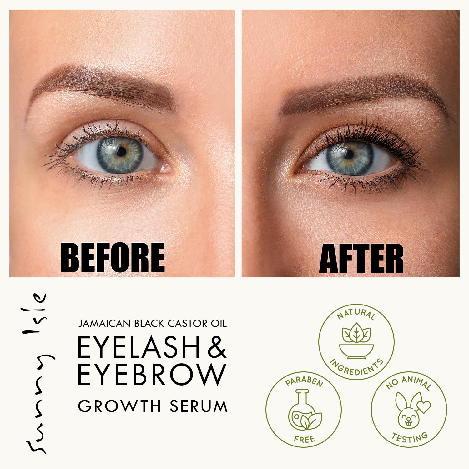 Sunny Isle eyelash serum wand enables precise brow and lash care.
