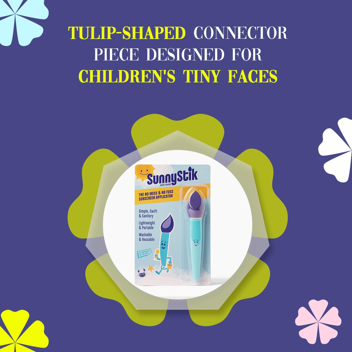 SunnyStik mess-free squirt-swipe design keeps hands clean during sunscreen.