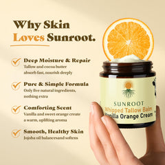 Sunroot Naturals whipped balm texture close-up illustrating creamy, non-greasy absorption.