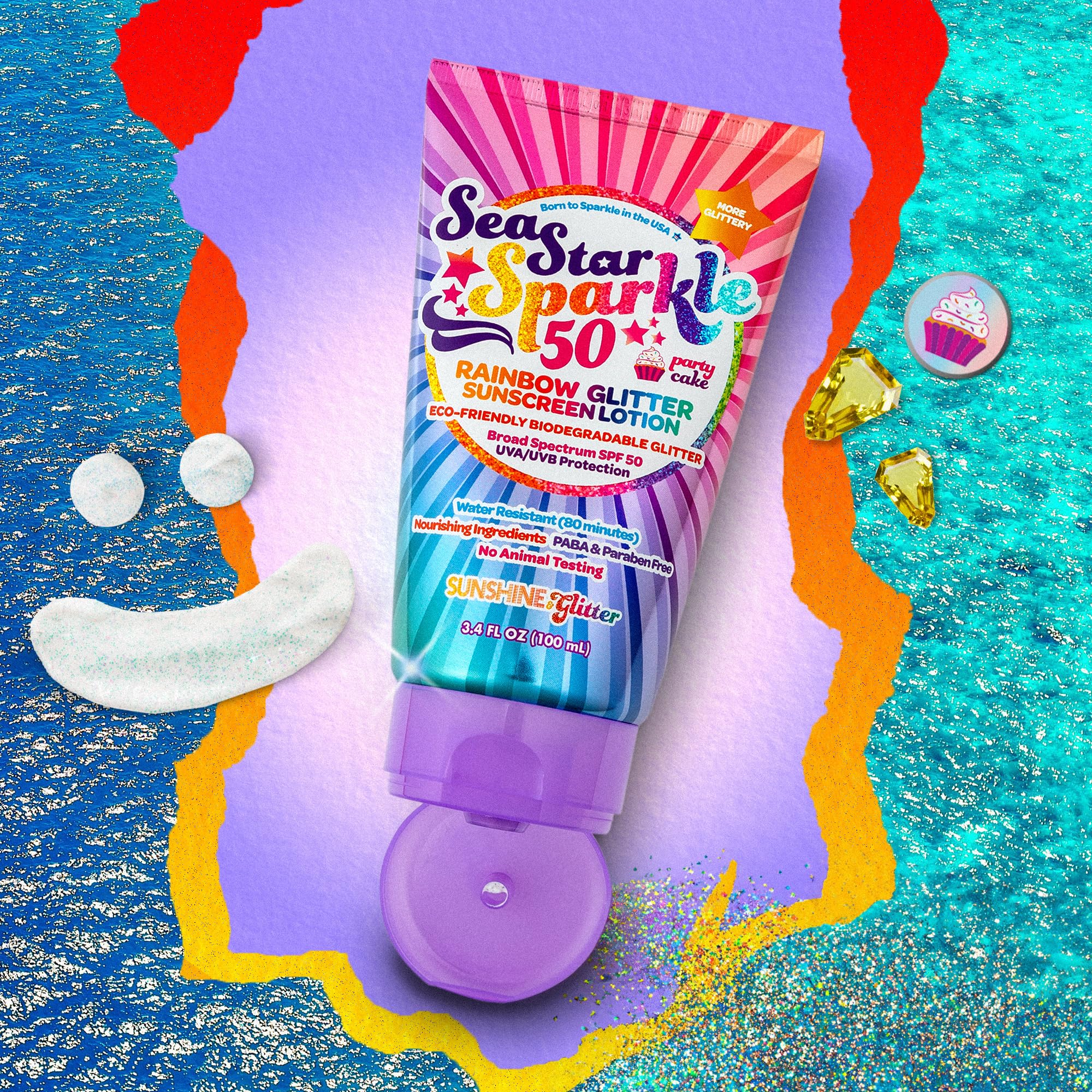 Sunshine and Glitter Seastar Sparkle glitter on skin, shimmering for sunny days.