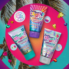 Vegan cruelty-free Seastar Sparkle sunscreen with cosmic marshmallow scent