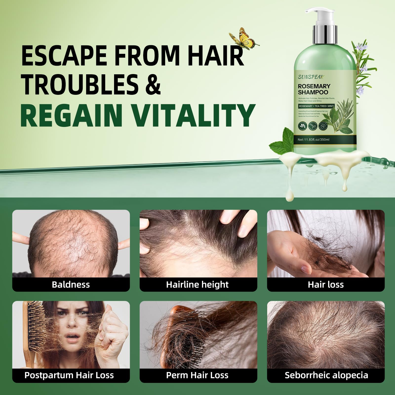 Sunspeak rosemary shampoo with argan and castor oils for nourished strands.