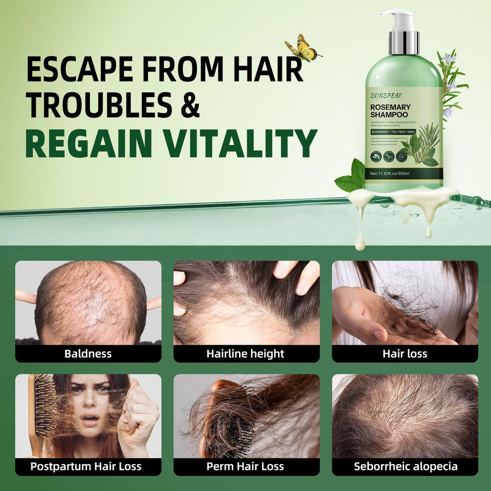 Sunspeak rosemary shampoo with argan and castor oils for nourished strands.