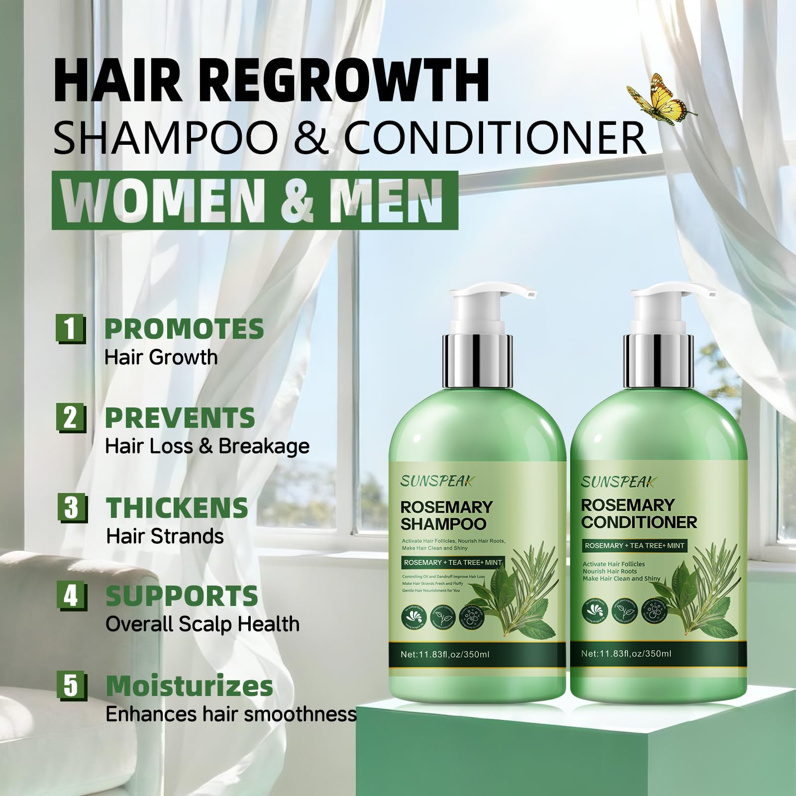 Sunspeak tea tree oil mint formula packaging highlights cooling scalp care