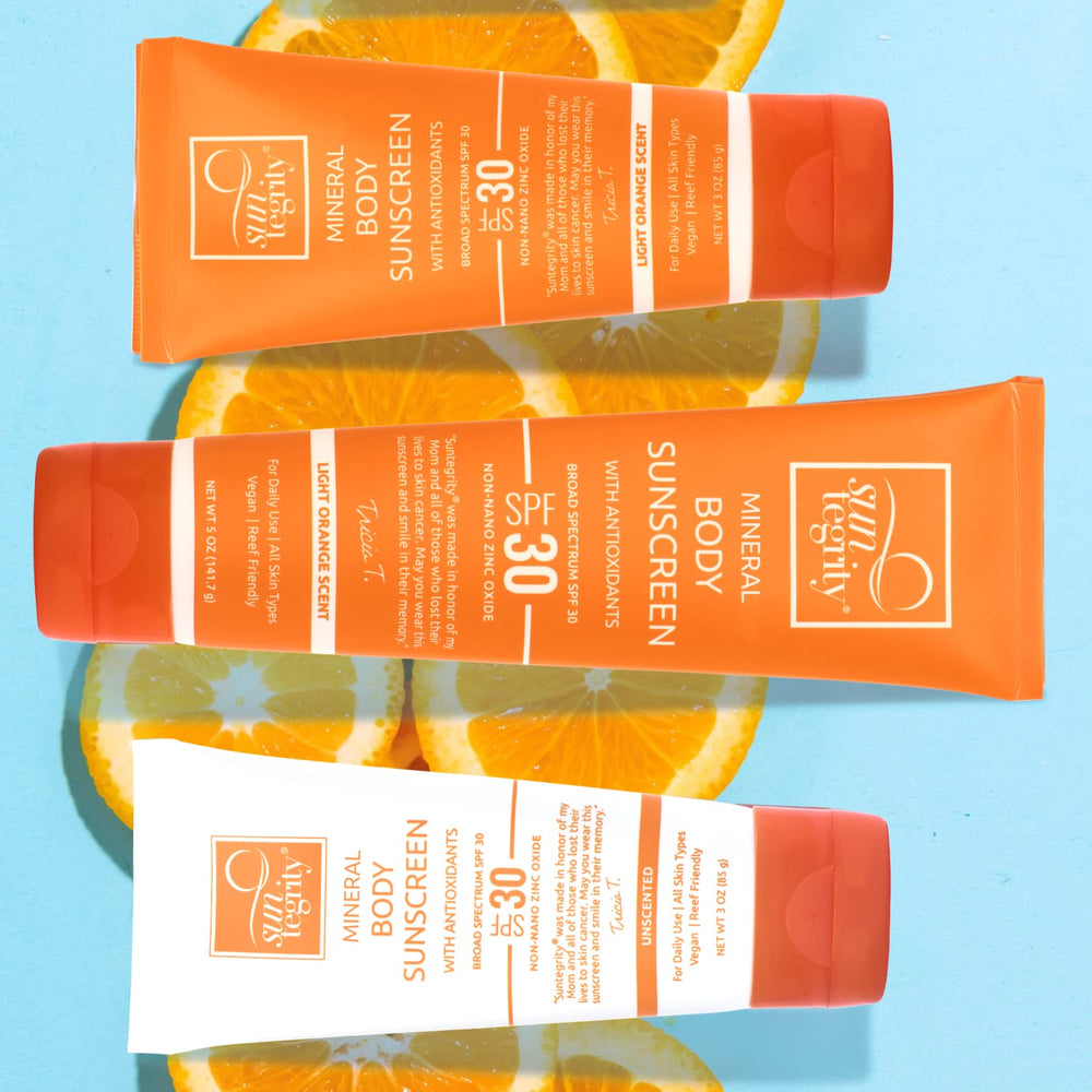 Suntegrity Mineral Body Sunscreen swatch on forearm demonstrates even coverage.