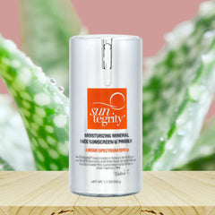 Suntegrity Moisturizing Mineral Face Sunscreen dispense pump demonstrates easy, even application.