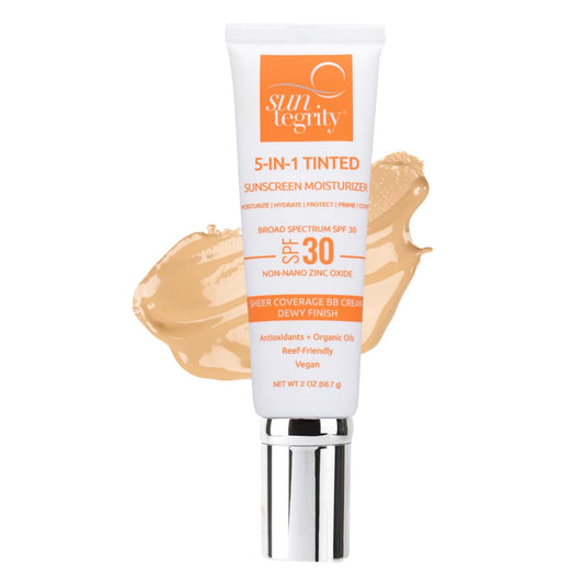Suntegrity tinted sunscreen bottle in Golden Light offers everyday SPF protection.
