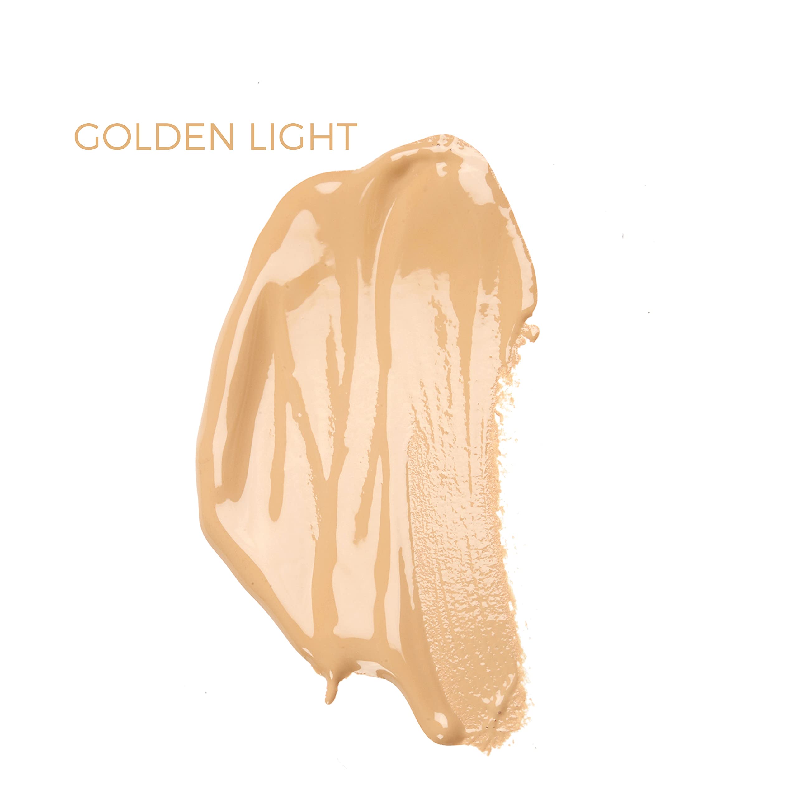 Swatch demonstrates Golden Light shade matching for subtle coverage.