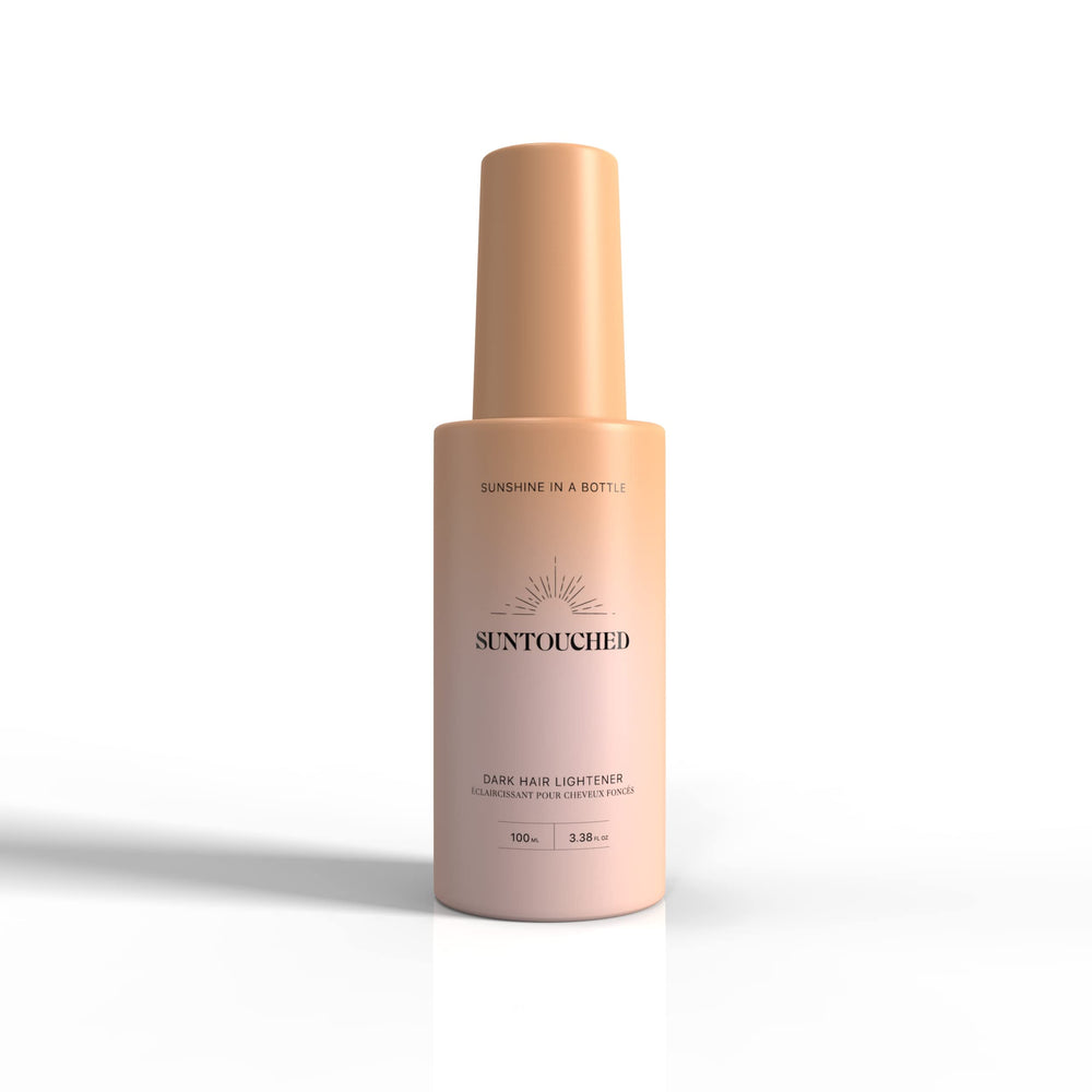 Suntouched Sun Hair Lightener bottle on a clean surface, promising easy at-home highlights.