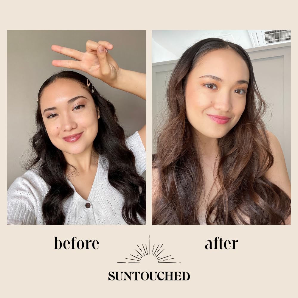 Sun heat activation on hair using Suntouched spray for natural lightening.