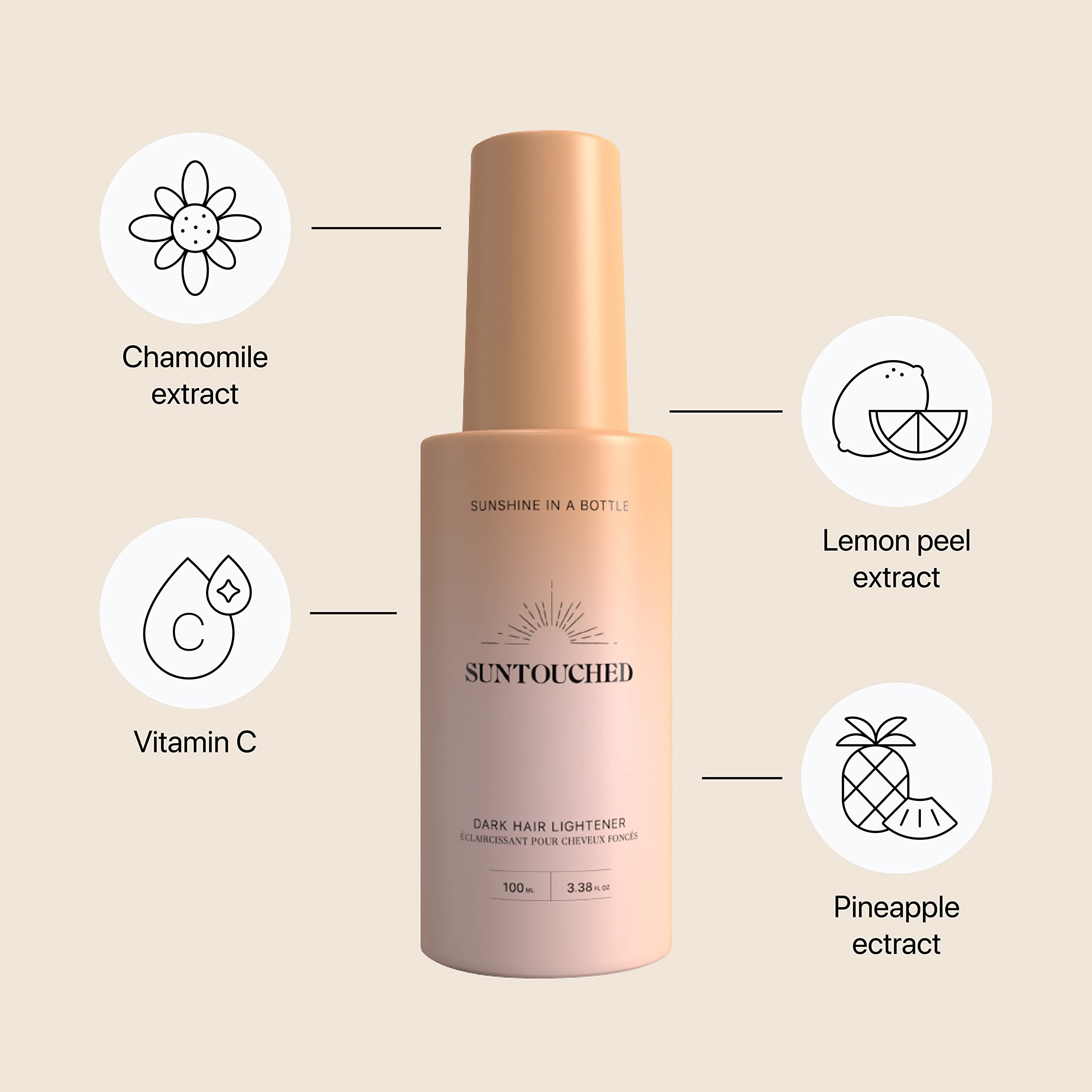 Suntouched Sun Hair Lightener in sunlight reveals gradual lighter brunette strands.