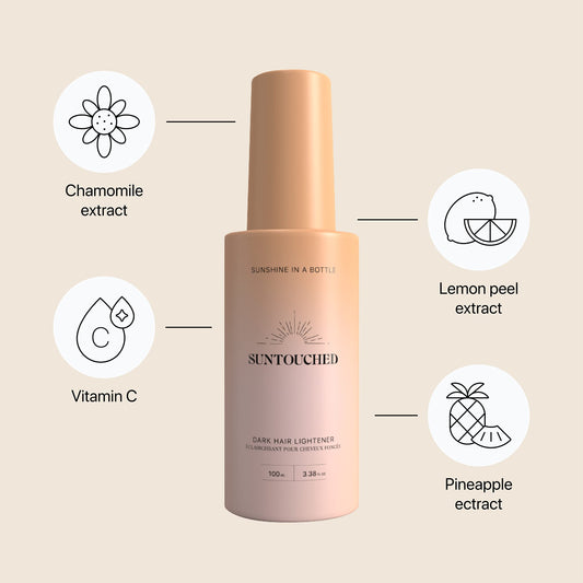 Suntouched Sun Hair Lightener in sunlight reveals gradual lighter brunette strands.