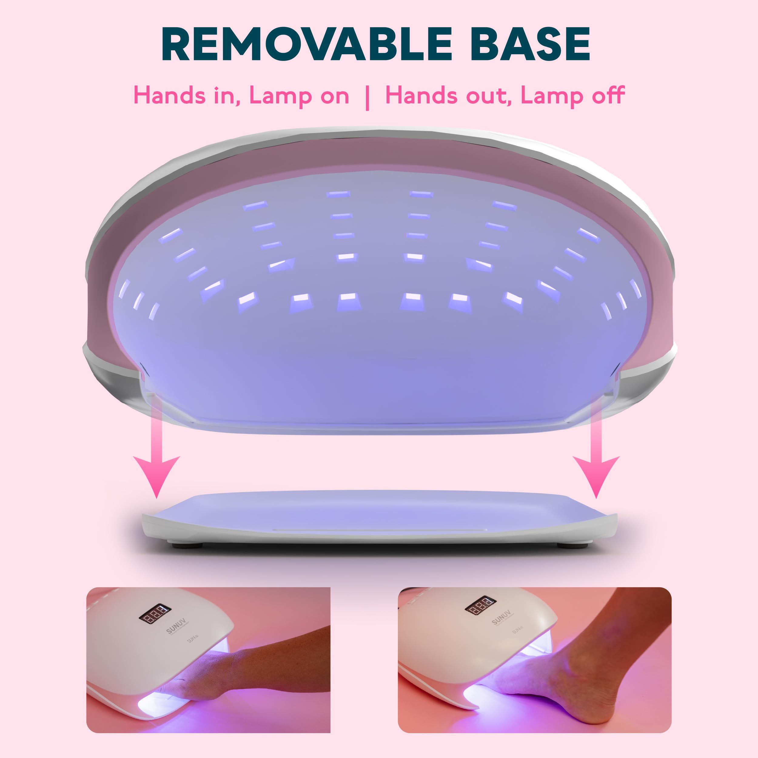 SUNUV SUN4S Pink hand under lamp during use for even coverage