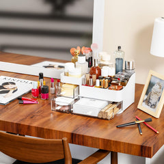 SuoXing makeup brush holder with slots keeps brushes organized.